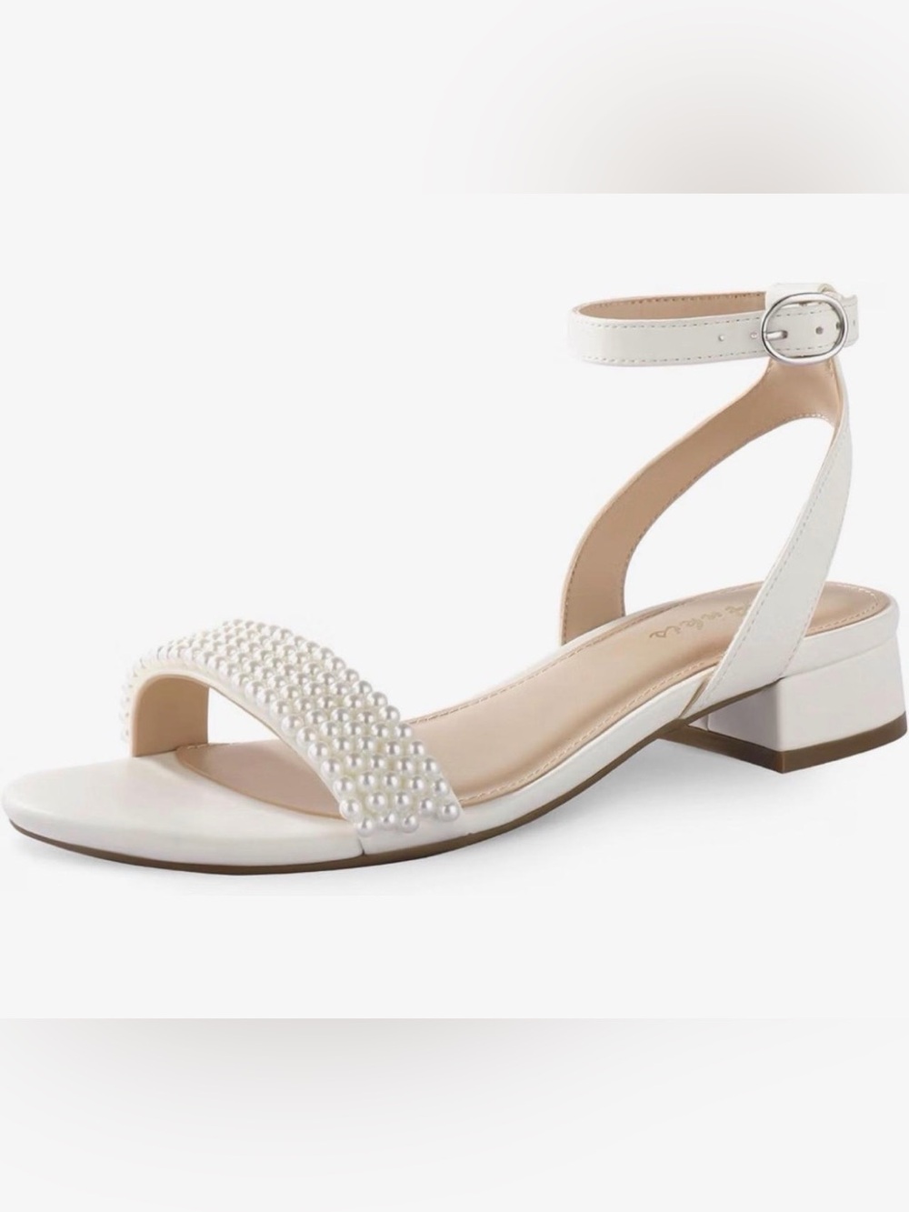 New Women's Ivory Pearl-Accent Low Block Heel Sandals bridal